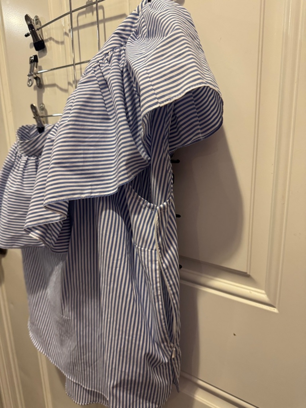 NWT Veronica Beard Cruz Sleeveless Top Blue Striped Off-Shoulder Ruffle $275.00 - Picture 8 of 11